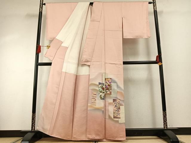 平和屋着物●友禅作家の巨匠　浅井青仁　訪問着　色紙重ね花文　暈し染め　金彩　正絹　逸品　未使用　AABG4537fy