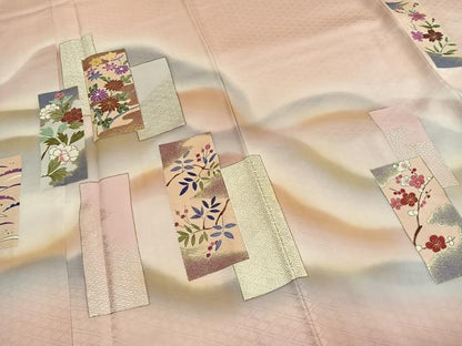平和屋着物●友禅作家の巨匠　浅井青仁　訪問着　色紙重ね花文　暈し染め　金彩　正絹　逸品　未使用　AABG4537fy