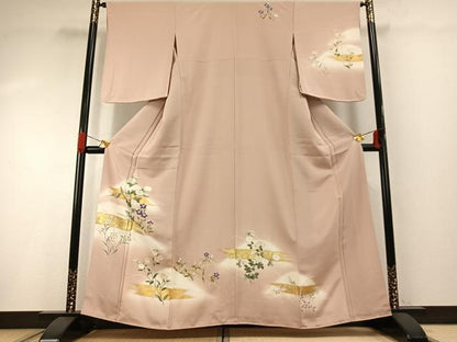 平和屋着物●訪問着　友禅　草花文　金彩　正絹　逸品　未使用　AABG4538fy