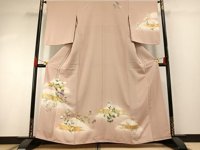 平和屋着物●訪問着　友禅　草花文　金彩　正絹　逸品　未使用　AABG4538fy
