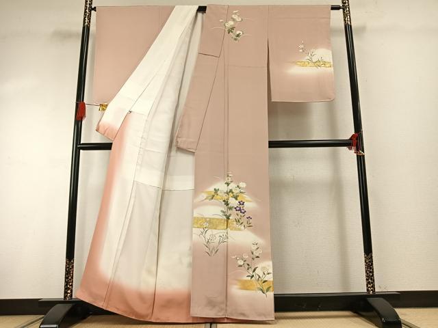 平和屋着物●訪問着　友禅　草花文　金彩　正絹　逸品　未使用　AABG4538fy