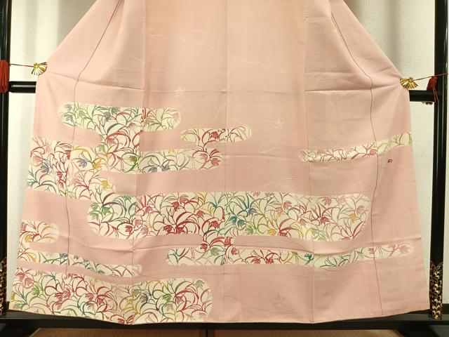 平和屋着物●染織作家　渋紙型　渋谷和子　訪問着　型染め　霞取り花文　西武百貨店扱い　正絹　逸品　AABG4540fy