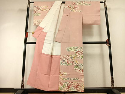平和屋着物●染織作家　渋紙型　渋谷和子　訪問着　型染め　霞取り花文　西武百貨店扱い　正絹　逸品　AABG4540fy