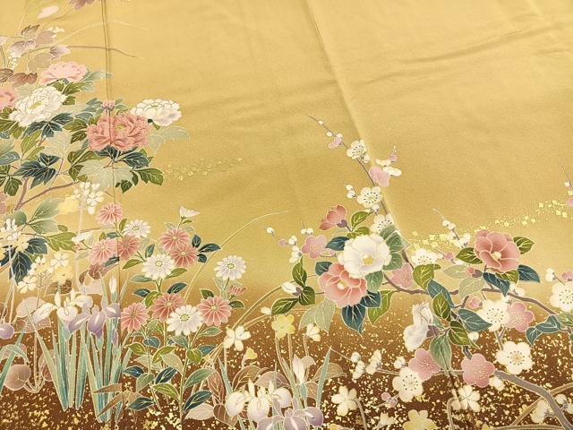 平和屋着物●訪問着　刺繍　枝花文　暈し染め　金彩　正絹　逸品　AABG4541fy