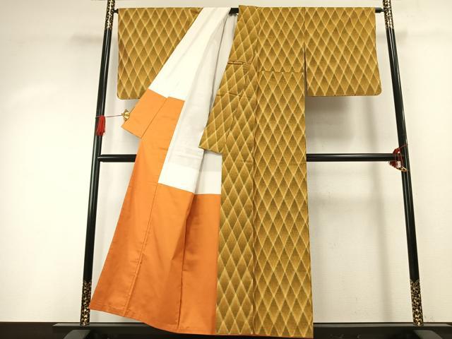 平和屋着物●上質な紬　菱文　正絹　逸品　AABG4542fy