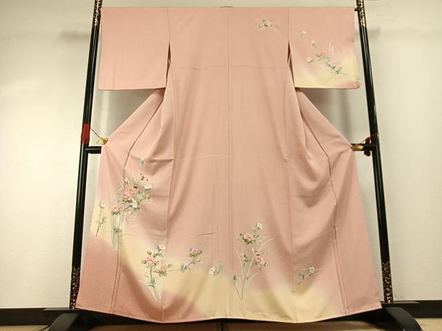 平和屋着物●訪問着　友禅　草花文　暈し染め　正絹　逸品　AABG4546fy