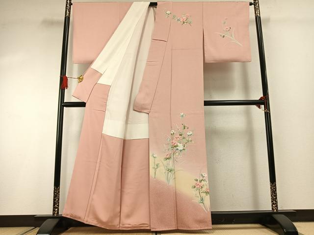 平和屋着物●訪問着　友禅　草花文　暈し染め　正絹　逸品　AABG4546fy