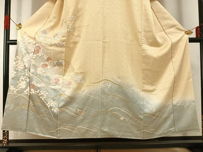 平和屋着物●訪問着　駒刺繍　草花文　暈し染め　金彩　正絹　逸品　AABG4548fy