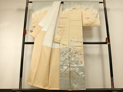 平和屋着物●訪問着　駒刺繍　草花文　暈し染め　金彩　正絹　逸品　AABG4548fy