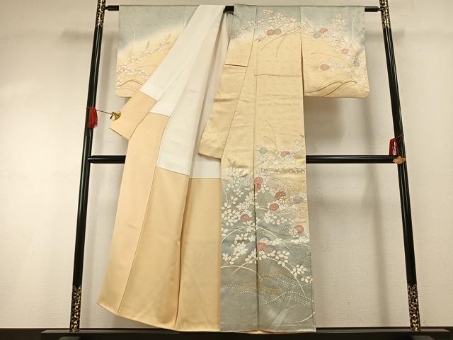平和屋着物●訪問着　駒刺繍　草花文　暈し染め　金彩　正絹　逸品　AABG4548fy