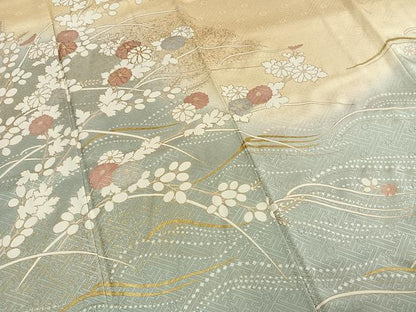 平和屋着物●訪問着　駒刺繍　草花文　暈し染め　金彩　正絹　逸品　AABG4548fy