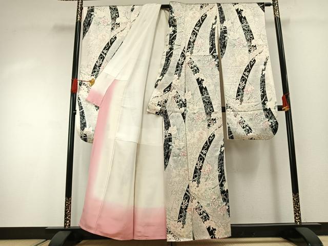 平和屋着物●創業460年・千總　振袖　草花文　銀彩　正絹　逸品　AABG4551fy