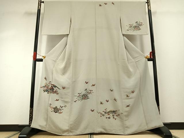 平和屋着物●訪問着　紅型　風景花鳥文　鬼しぼ縮緬　正絹　逸品　AABG4554fy