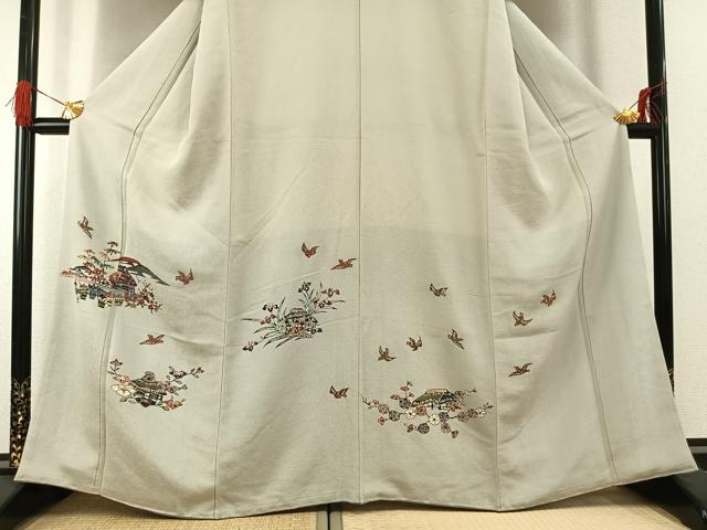 平和屋着物●訪問着　紅型　風景花鳥文　鬼しぼ縮緬　正絹　逸品　AABG4554fy