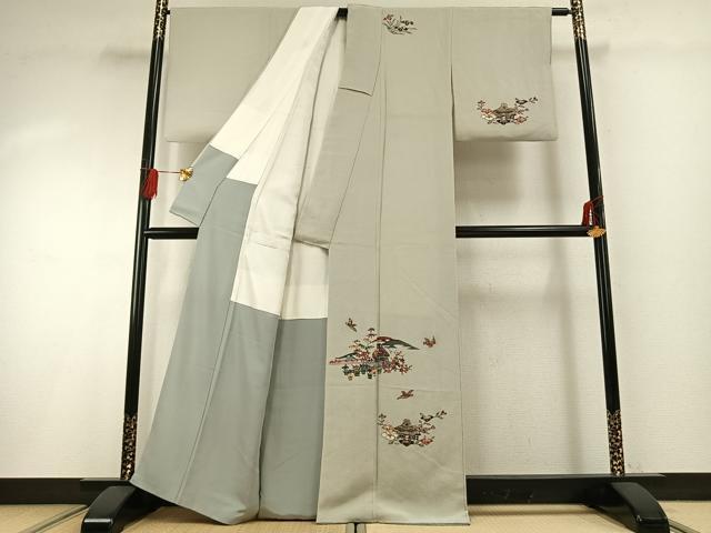 平和屋着物●訪問着　紅型　風景花鳥文　鬼しぼ縮緬　正絹　逸品　AABG4554fy
