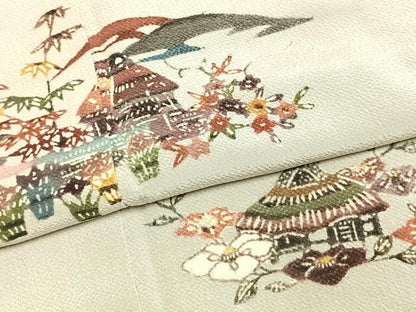 平和屋着物●訪問着　紅型　風景花鳥文　鬼しぼ縮緬　正絹　逸品　AABG4554fy