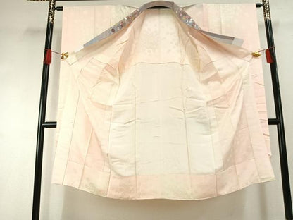 平和屋着物●振袖用長襦袢　無双仕立て　舞花地紋　暈し染め　半衿刺繍　正絹　逸品　AABG4555fy