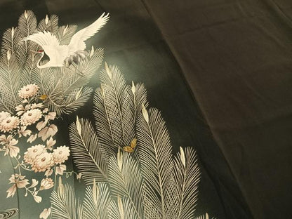 平和屋着物●アンティーク　大正ロマン　黒留袖　中国三大刺繍　相良刺繍　花鳥文　暈し染め　正絹　逸品　AABG4557fy