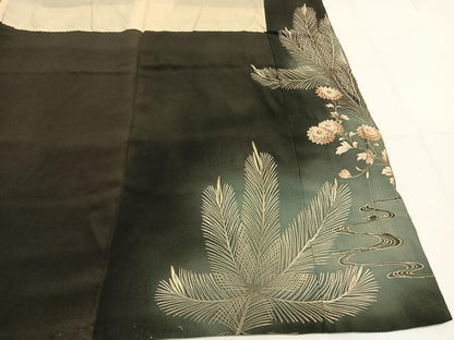 平和屋着物●アンティーク　大正ロマン　黒留袖　中国三大刺繍　相良刺繍　花鳥文　暈し染め　正絹　逸品　AABG4557fy