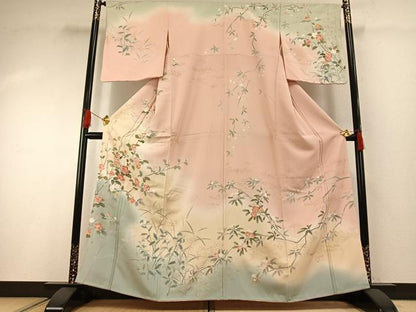 平和屋着物●訪問着　友禅　枝花文　暈し染め　正絹　逸品　AABG4563fy