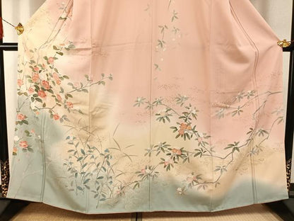 平和屋着物●訪問着　友禅　枝花文　暈し染め　正絹　逸品　AABG4563fy