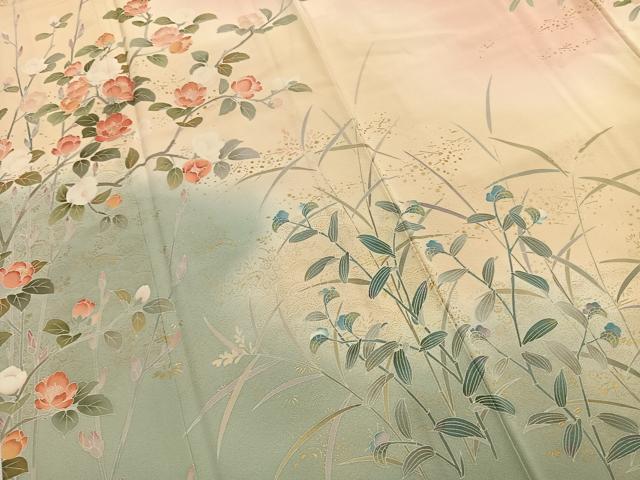 平和屋着物●訪問着　友禅　枝花文　暈し染め　正絹　逸品　AABG4563fy