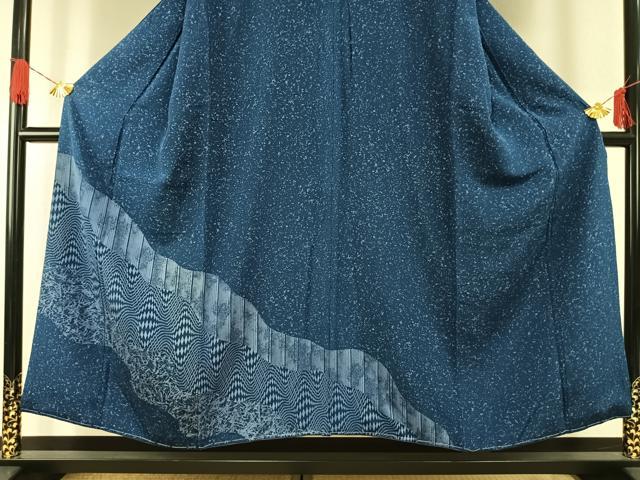 平和屋着物●本藍　訪問着　霞取り文　鬼しぼ縮緬　健勝苑扱い　正絹　逸品　未使用　AABG4566fy