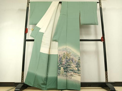 平和屋着物●十日町友禅作家　岡村蒼風　色留袖　風景文　暈し染め　正絹　逸品　AABG4567fy
