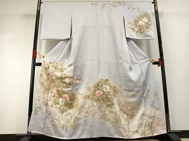 平和屋着物●訪問着　刺繍　草花文　暈し染め　金彩　正絹　逸品　AABG4569fy