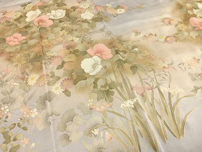 平和屋着物●訪問着　刺繍　草花文　暈し染め　金彩　正絹　逸品　AABG4569fy