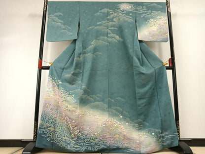 平和屋着物●訪問着　辻が花　暈し染め　金通し地　正絹　逸品　AABG4571fy
