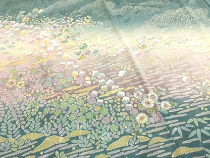 平和屋着物●訪問着　辻が花　暈し染め　金通し地　正絹　逸品　AABG4571fy