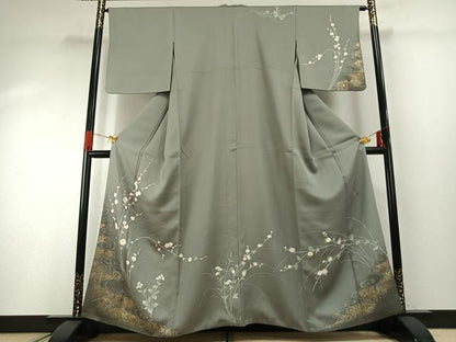 平和屋着物●京の名門　じゅらく謹製　帝王紫　訪問着　刺繍　枝花文　金彩　正絹　逸品　AABG4576fy