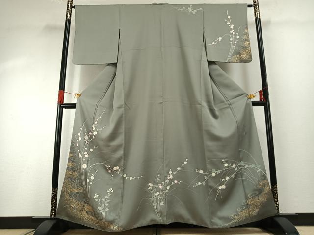 平和屋着物●京の名門　じゅらく謹製　帝王紫　訪問着　刺繍　枝花文　金彩　正絹　逸品　AABG4576fy