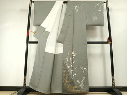 平和屋着物●京の名門　じゅらく謹製　帝王紫　訪問着　刺繍　枝花文　金彩　正絹　逸品　AABG4576fy