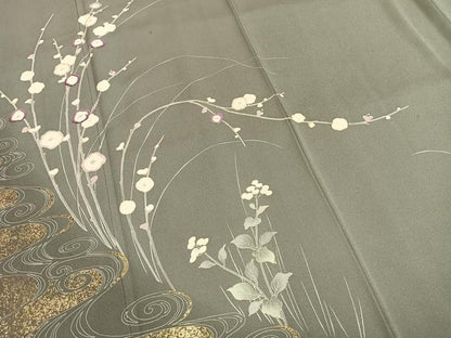 平和屋着物●京の名門　じゅらく謹製　帝王紫　訪問着　刺繍　枝花文　金彩　正絹　逸品　AABG4576fy