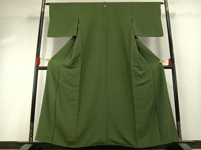 平和屋着物●上質な色無地　草色　正絹　逸品　AABG4579fy