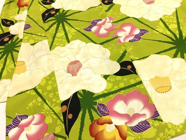 平和屋着物●小振袖　二尺袖　草花文　金彩　洗える着物　AABG4581fy