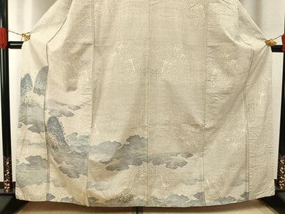 平和屋着物●本場大島紬　白大島　カタス7マルキ　総絣　風景文　正絹　逸品　AABG4582fy