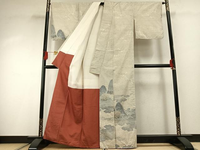 平和屋着物●本場大島紬　白大島　カタス7マルキ　総絣　風景文　正絹　逸品　AABG4582fy
