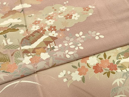 平和屋着物●訪問着　友禅　風景花文　暈し染め　正絹　逸品　AABG4583fy