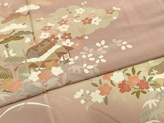 平和屋着物●訪問着　友禅　風景花文　暈し染め　正絹　逸品　AABG4583fy