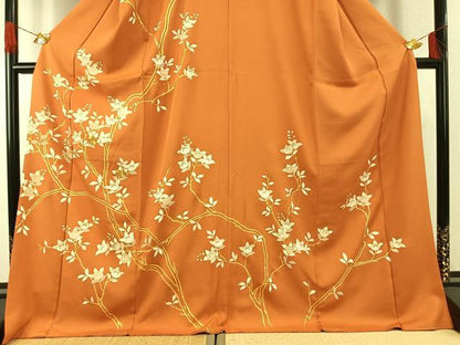 平和屋着物●訪問着　駒刺繍　枝花文　金彩　ロング丈　正絹　逸品　AABG4584fy