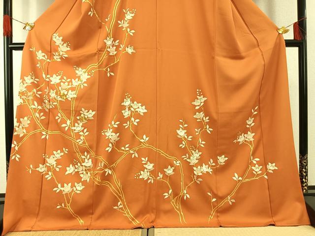 平和屋着物●訪問着　駒刺繍　枝花文　金彩　ロング丈　正絹　逸品　AABG4584fy