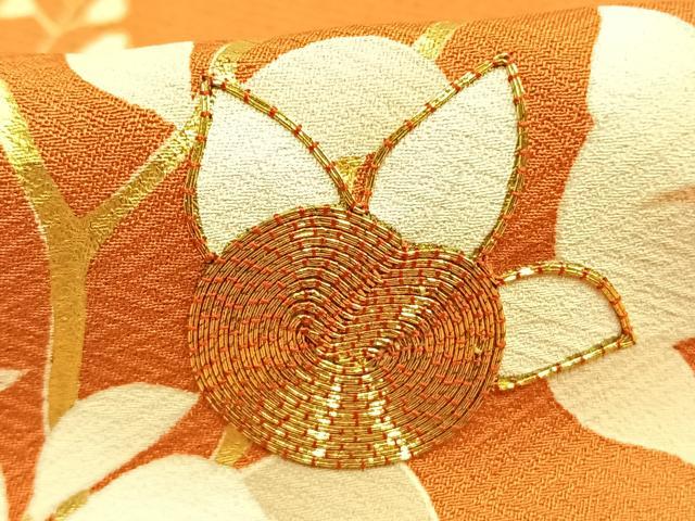 平和屋着物●訪問着　駒刺繍　枝花文　金彩　ロング丈　正絹　逸品　AABG4584fy