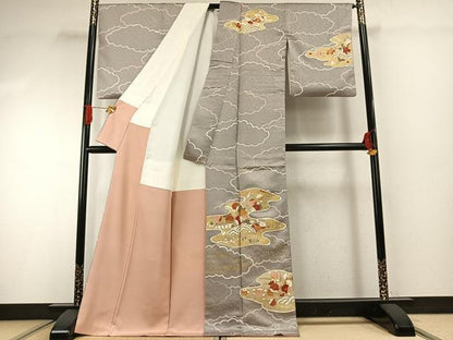 平和屋着物●訪問着　友禅　雲取り花文　金彩　ロング丈　正絹　逸品　AABG4585fy