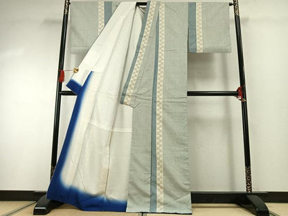 平和屋着物●結城紬　80亀甲　間道　正絹　逸品　AABG4587fy