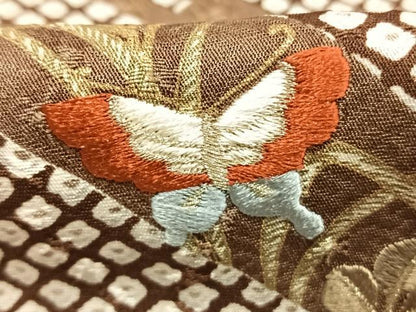 平和屋着物●訪問着　刺繍　花蝶文　金糸　金彩　正絹　逸品　未使用　AABG4589fy