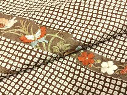 平和屋着物●訪問着　刺繍　花蝶文　金糸　金彩　正絹　逸品　未使用　AABG4589fy