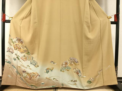 平和屋着物●豪華色留袖　駒刺繍　地紙花鳥文　暈し染め　金彩　正絹　逸品　AABG4591fy